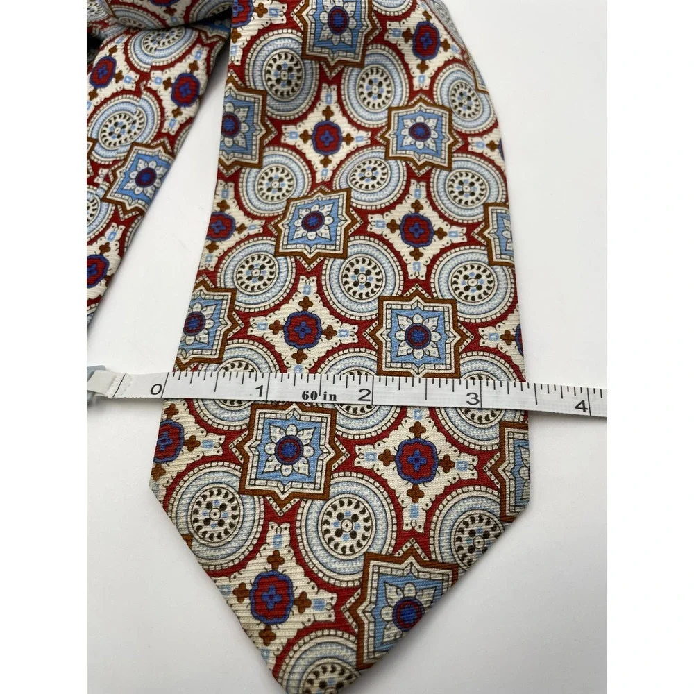 Jos. A. Bank Executive Collection Red Blue Geometric Medallion Silk Tie